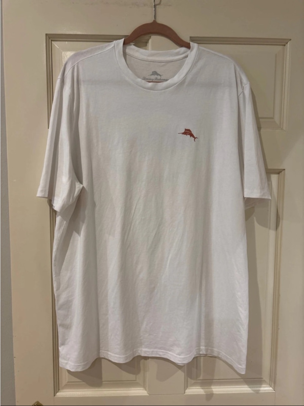 Tommy Bahama White Short-Sleeve Tee with Small Orange Marlin Logo